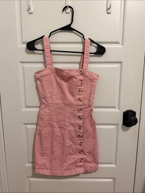 Pink Button-Front Denim Dress